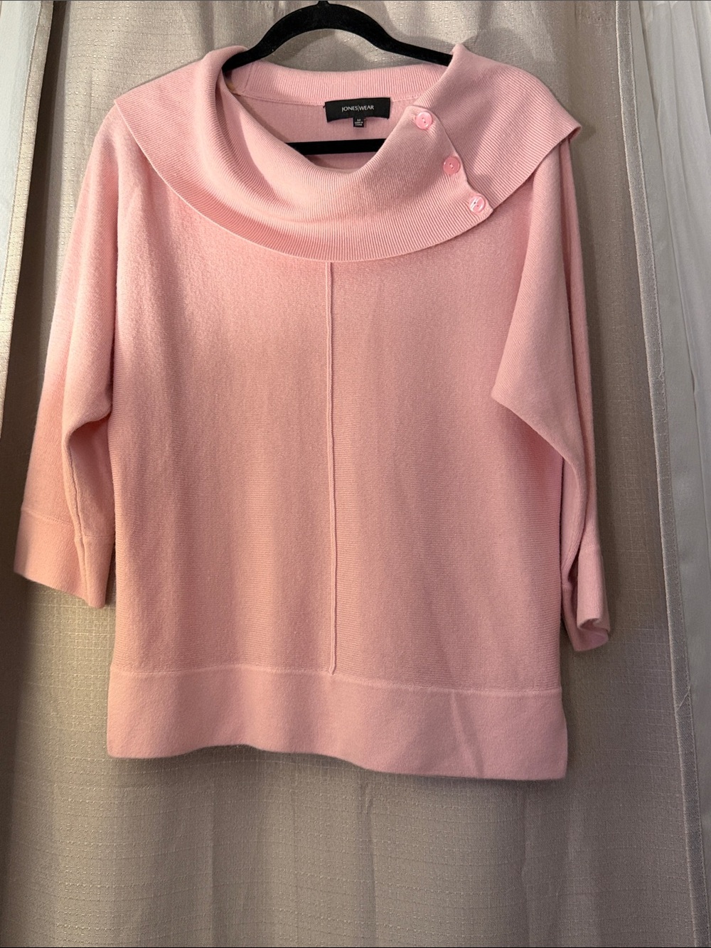 Jones New York Soft Pink Cowl Neck Sweater with Button Detail